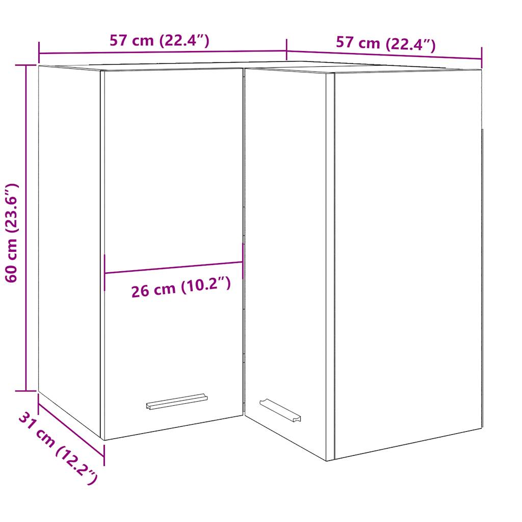 vidaXL Armario colgante esquina contrachapada gris hormigón 57x57x60cm