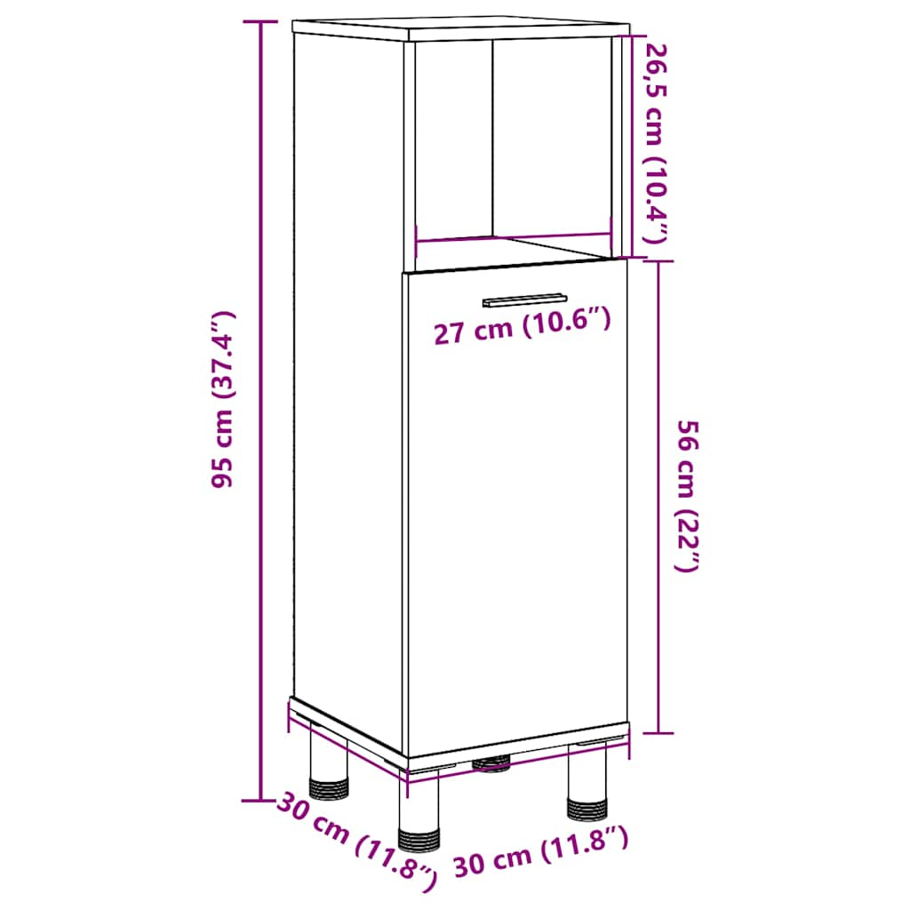 vidaXL Armario de baño madera contrachapada gris 30x30x95 cm