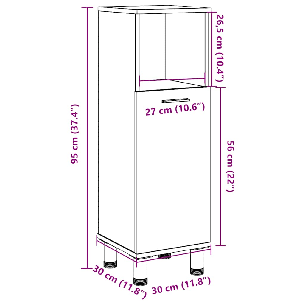 vidaXL Armario de baño madera contrachapada roble artisan 30x30x95 cm