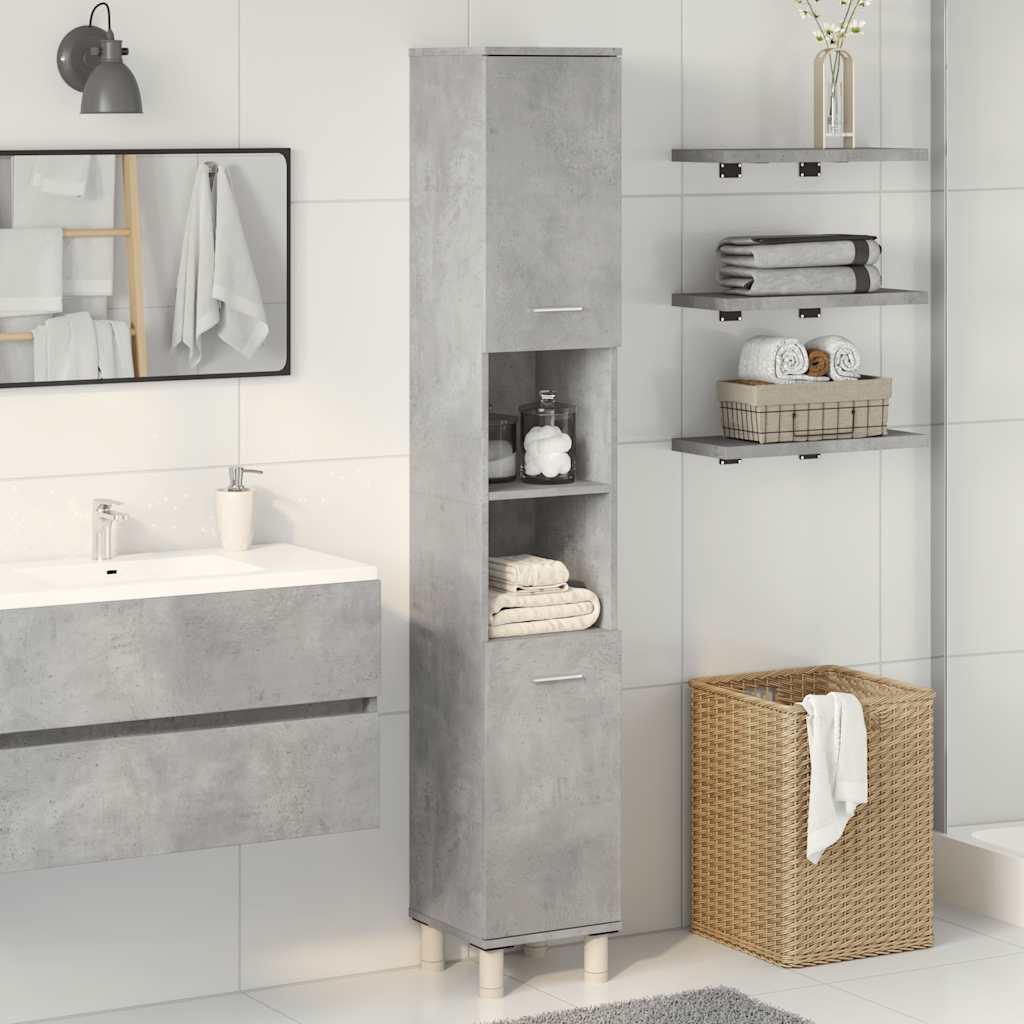 vidaXL Armario de baño contrachapada gris hormigón 30x30x179 cm