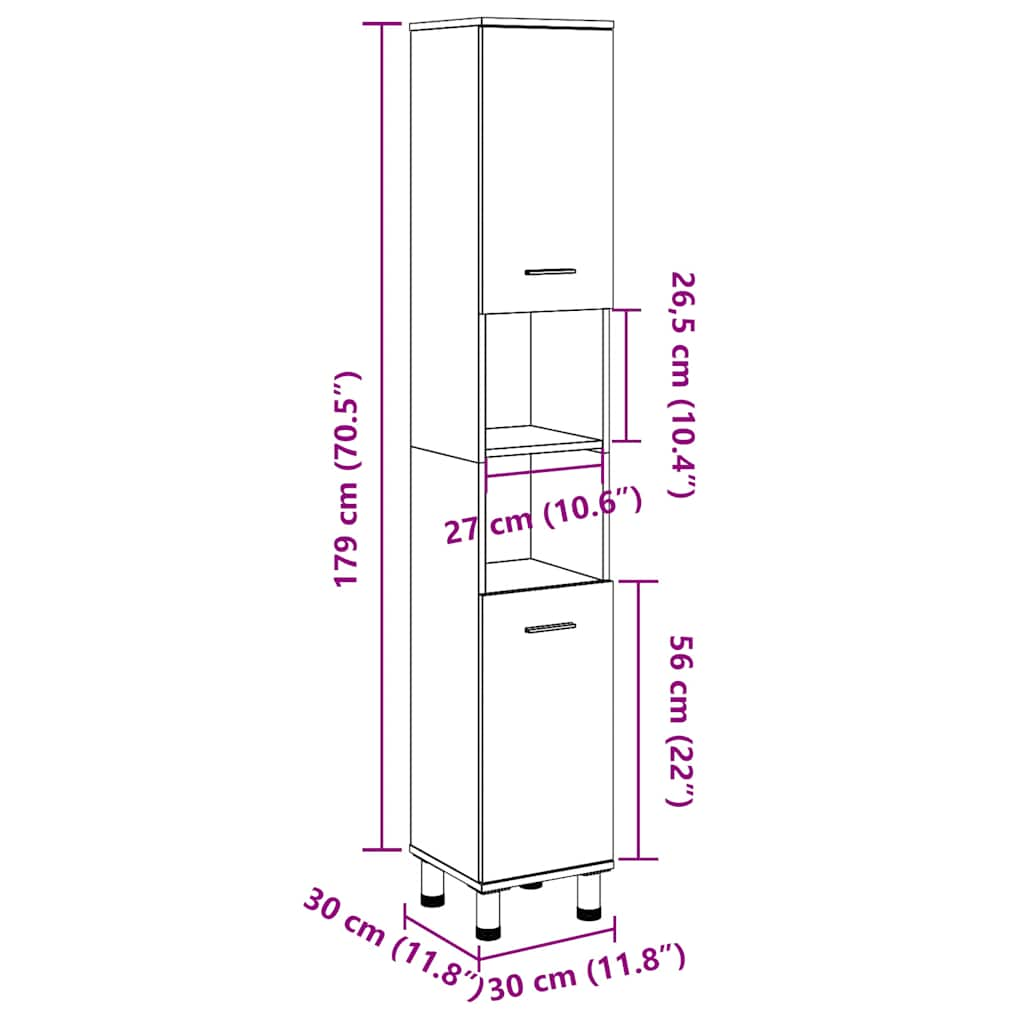 vidaXL Armario de baño contrachapada gris hormigón 30x30x179 cm