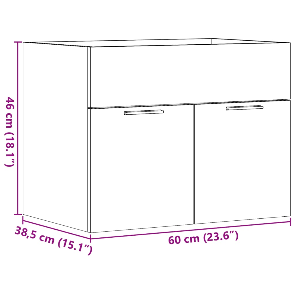 vidaXL Armario para lavabo contrachapada color roble 60x38,5x46 cm