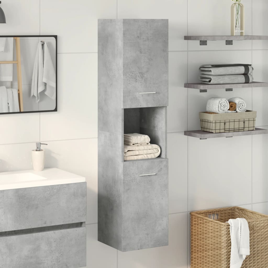 vidaXL Armario pared baño madera ingeniería gris hormigón 30x30x130 cm