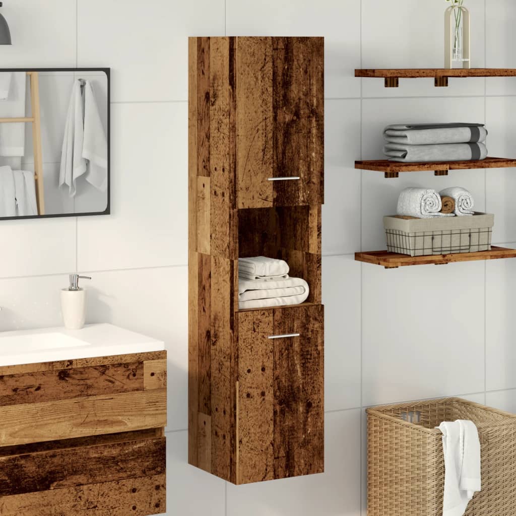 vidaXL Armario pared baño madera ingeniería envejecida 30x30x130 cm