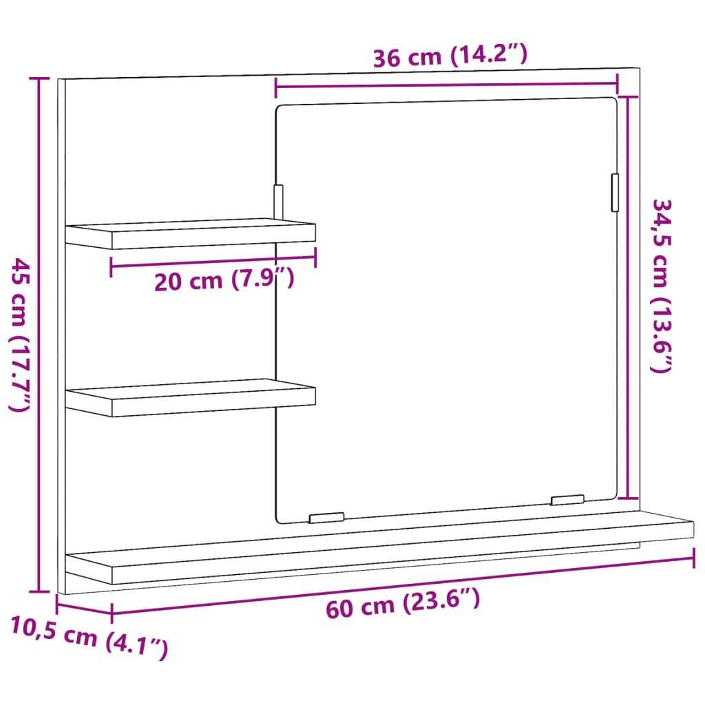 vidaXL Espejo mueble de cuarto de baño gris hormigón 60x10,5x45 cm