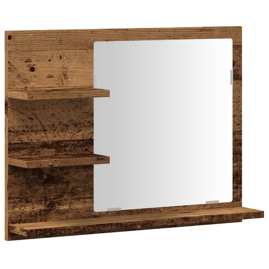 vidaXL Espejo mueble de cuarto de baño madera envejecida 60x10,5x45 cm