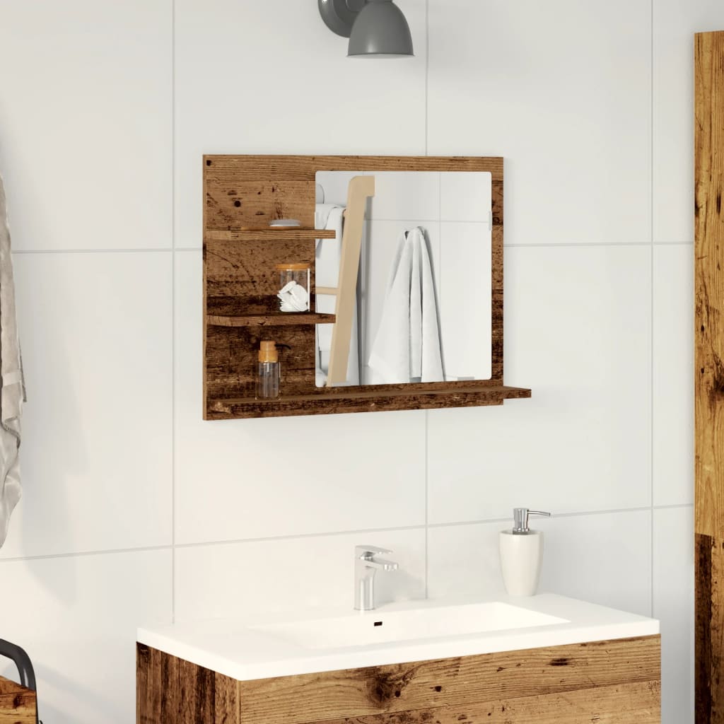 vidaXL Espejo mueble de cuarto de baño madera envejecida 60x10,5x45 cm