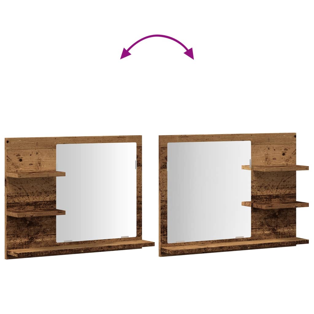 vidaXL Espejo mueble de cuarto de baño madera envejecida 60x10,5x45 cm