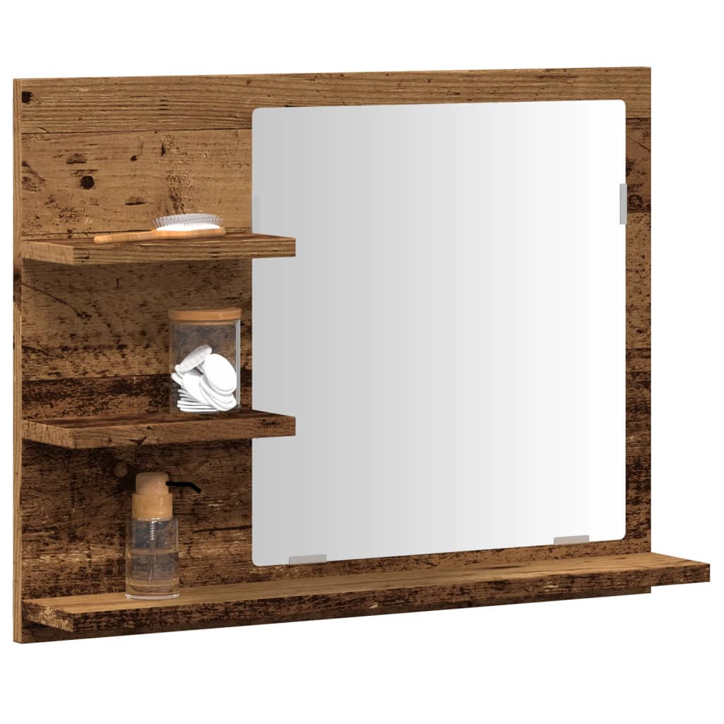 vidaXL Espejo mueble de cuarto de baño madera envejecida 60x10,5x45 cm