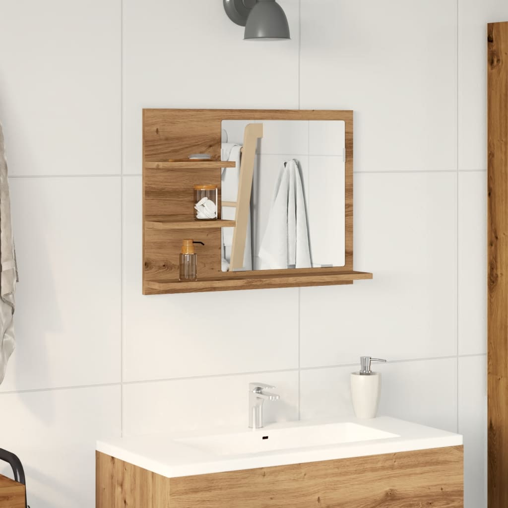 vidaXL Espejo mueble de cuarto de baño roble artisan 60x10,5x45 cm