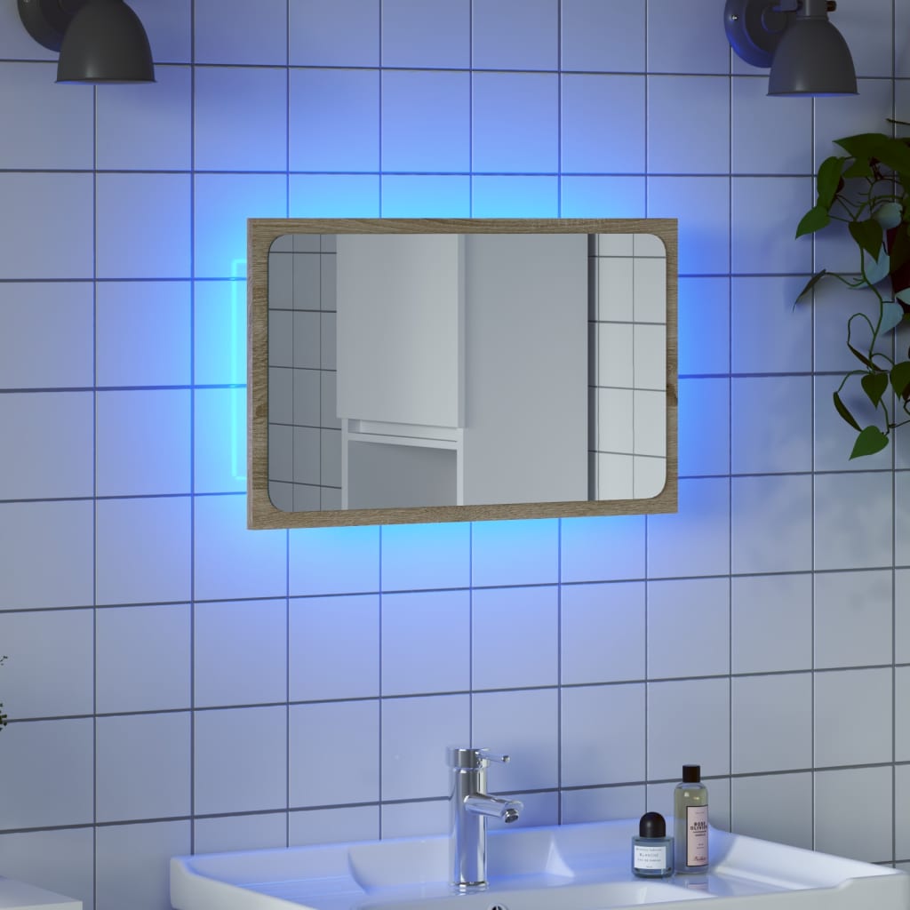 vidaXL Espejo de baño con luz LED gris hormigón 60x8,5x38 cm