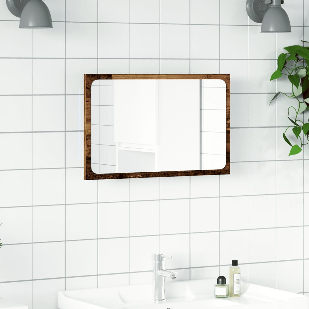 vidaXL Espejo de baño con luz LED madera envejecida 60x8,5x38 cm