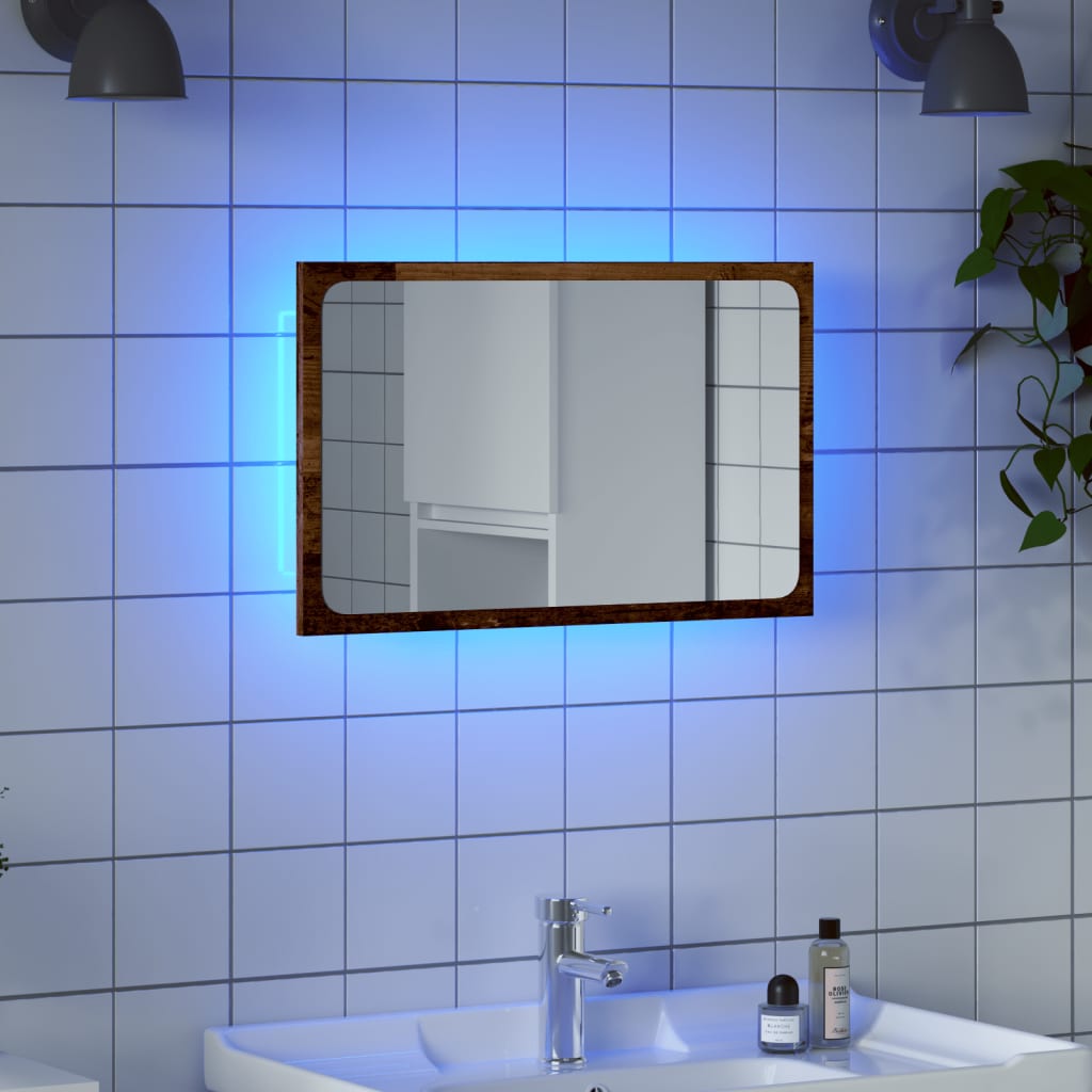 vidaXL Espejo de baño con luz LED madera envejecida 60x8,5x38 cm