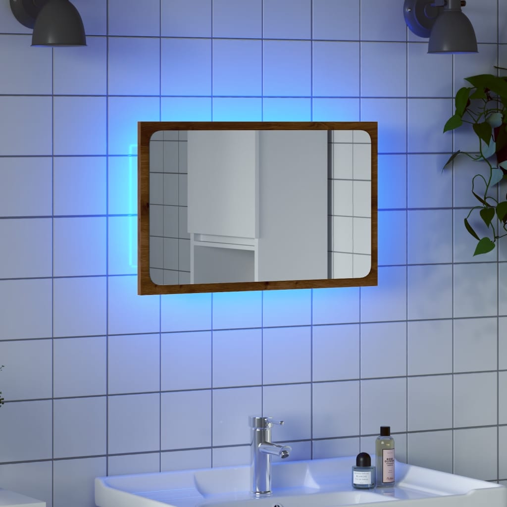 vidaXL Espejo de baño con luz LED roble artisan 60x8,5x38 cm