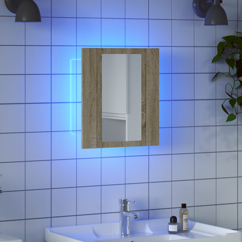 vidaXL Espejo mueble de baño con luz LED roble Sonoma 40x12x45 cm