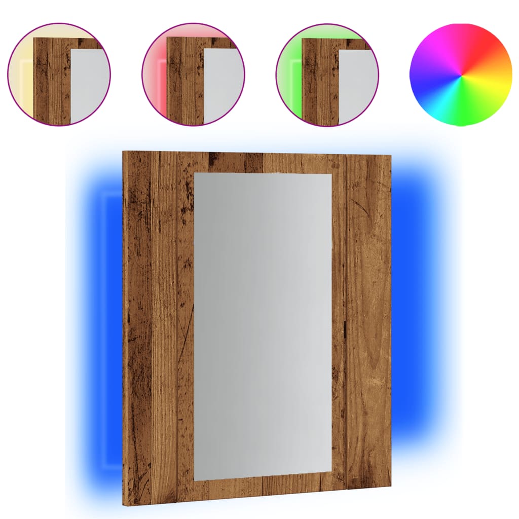 vidaXL Armario de baño con espejo LED madera envejecida 40x12x45 cm