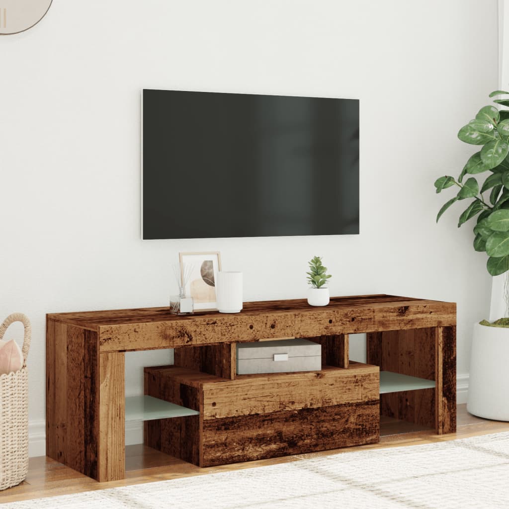 vidaXL Mueble TV luces LED madera ingeniería envejecida 120x36,5x40 cm