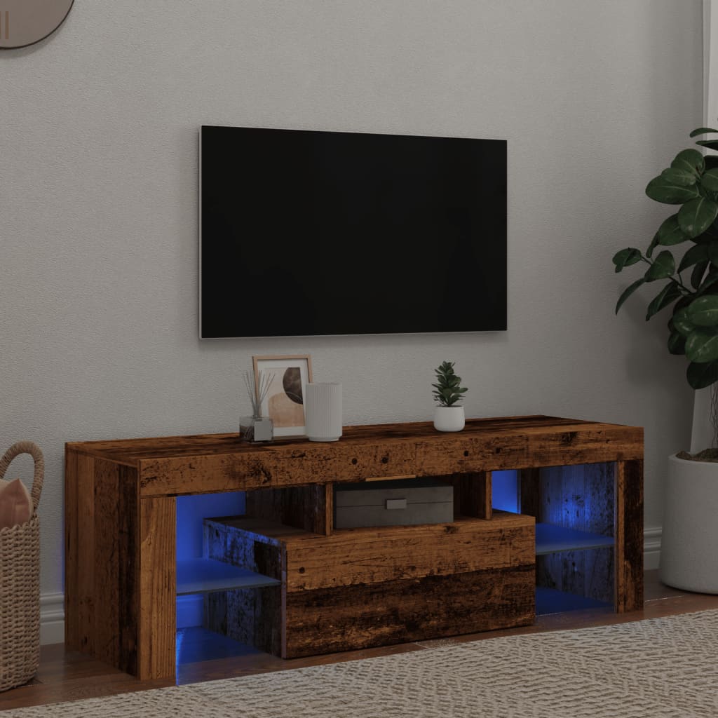 vidaXL Mueble TV luces LED madera ingeniería envejecida 120x36,5x40 cm