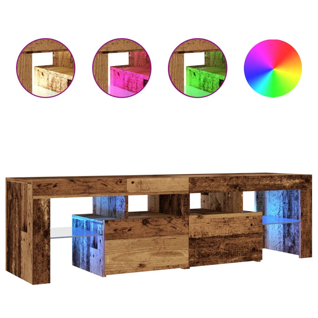 vidaXL Mueble TV luces LED madera ingeniería envejecida 140x36,5x40 cm