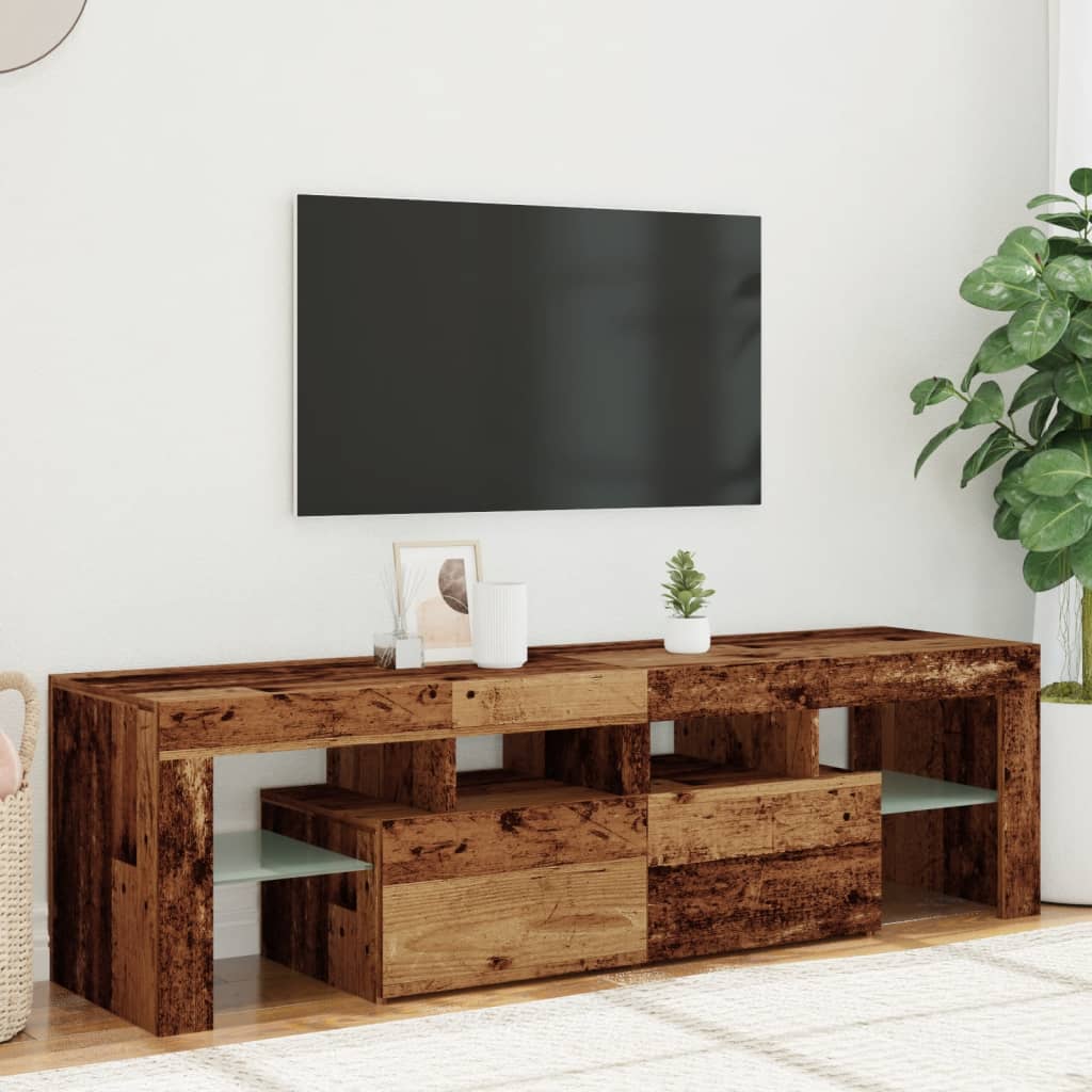 vidaXL Mueble TV luces LED madera ingeniería envejecida 140x36,5x40 cm