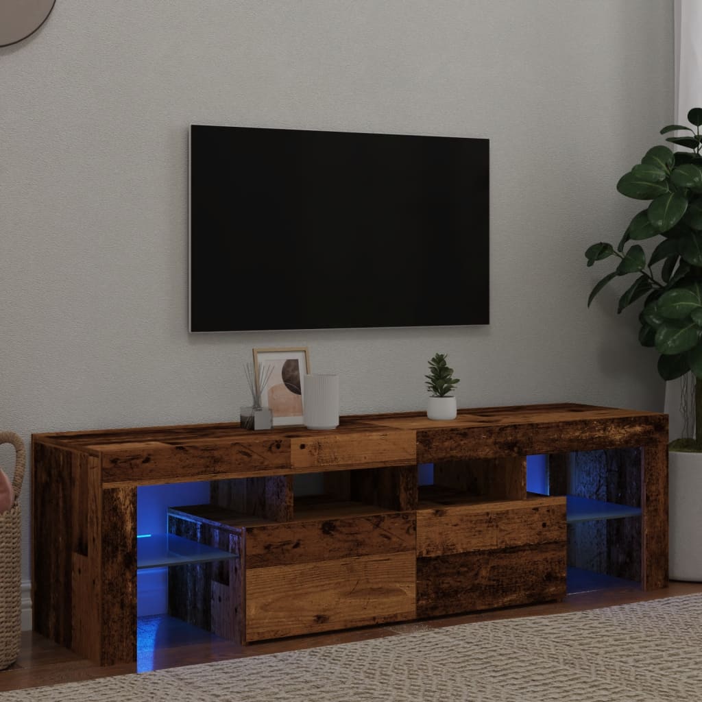 vidaXL Mueble TV luces LED madera ingeniería envejecida 140x36,5x40 cm