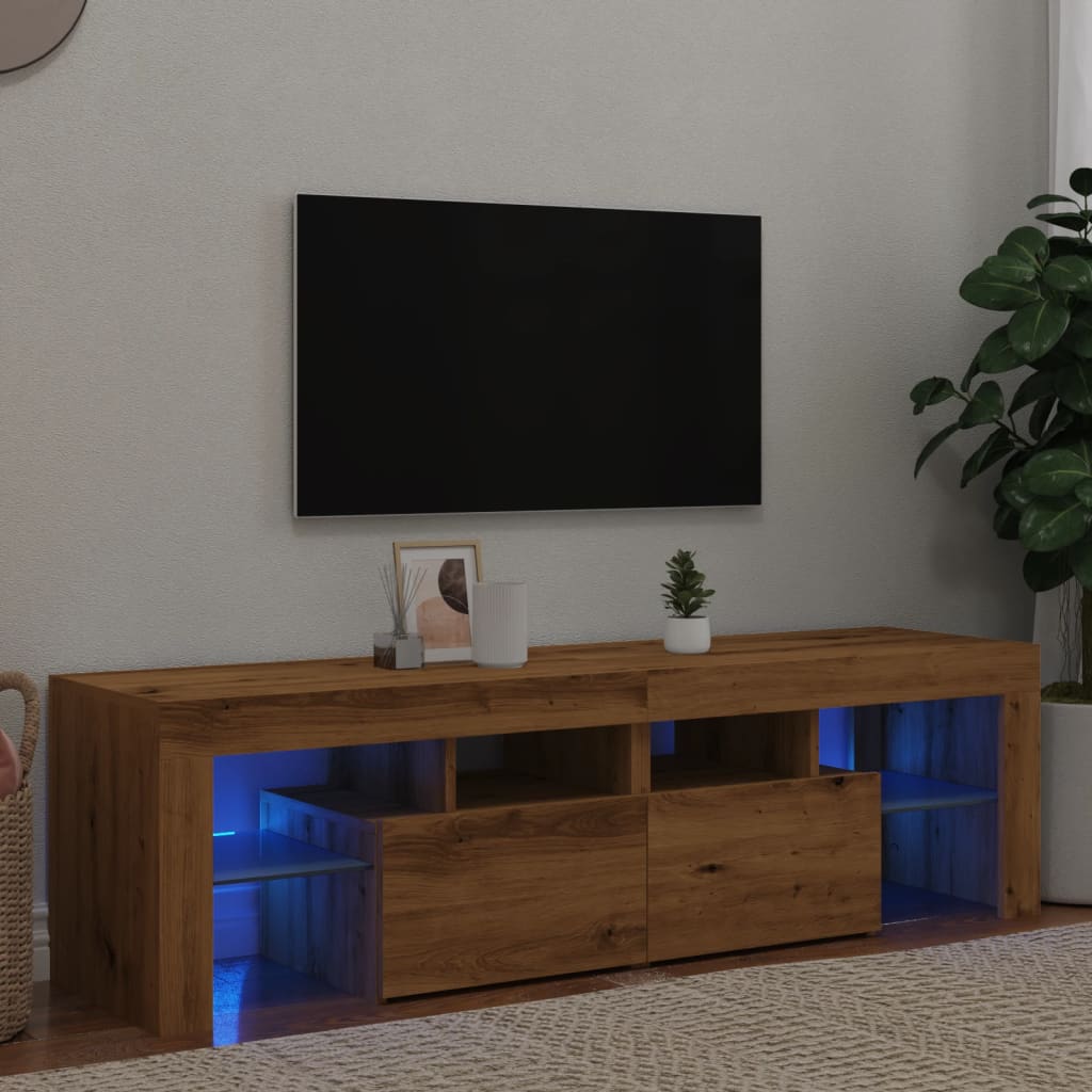 vidaXL Mueble de TV luces LED madera roble artisan 140x36,5x40 cm