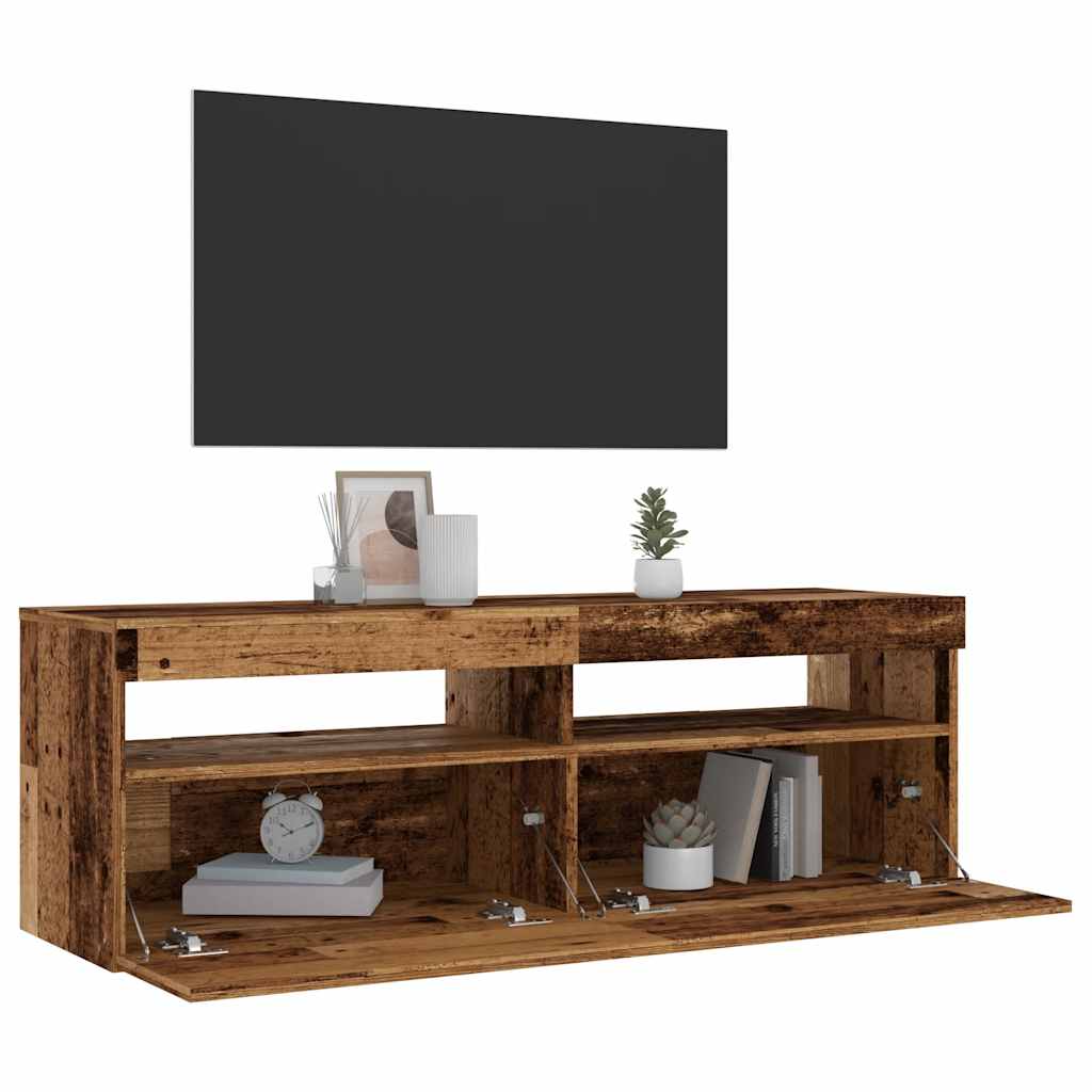 vidaXL Mueble TV luces LED madera ingeniería envejecida 120x35x40 cm