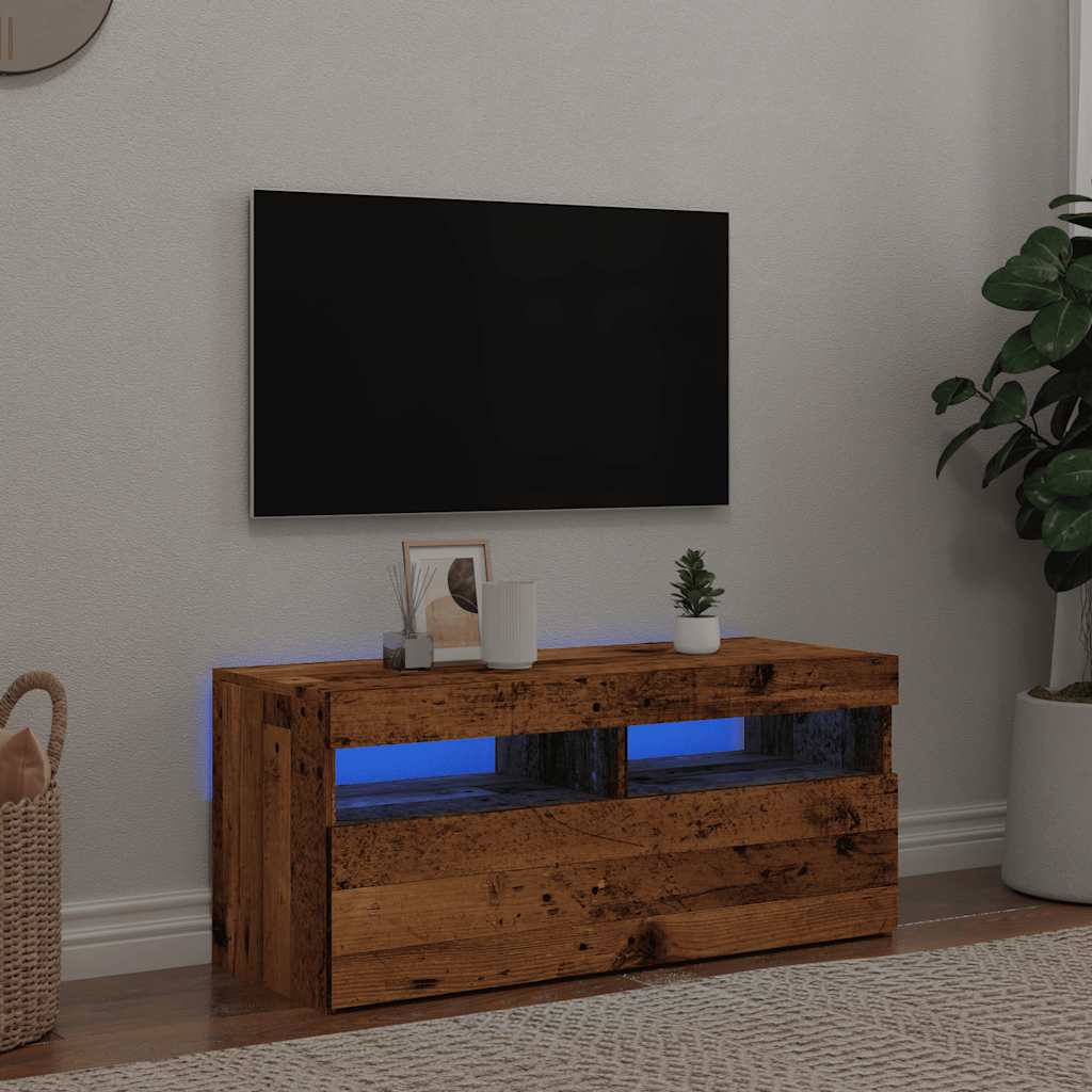 vidaXL Mueble TV luces LED madera ingeniería envejecida 90x35x40 cm