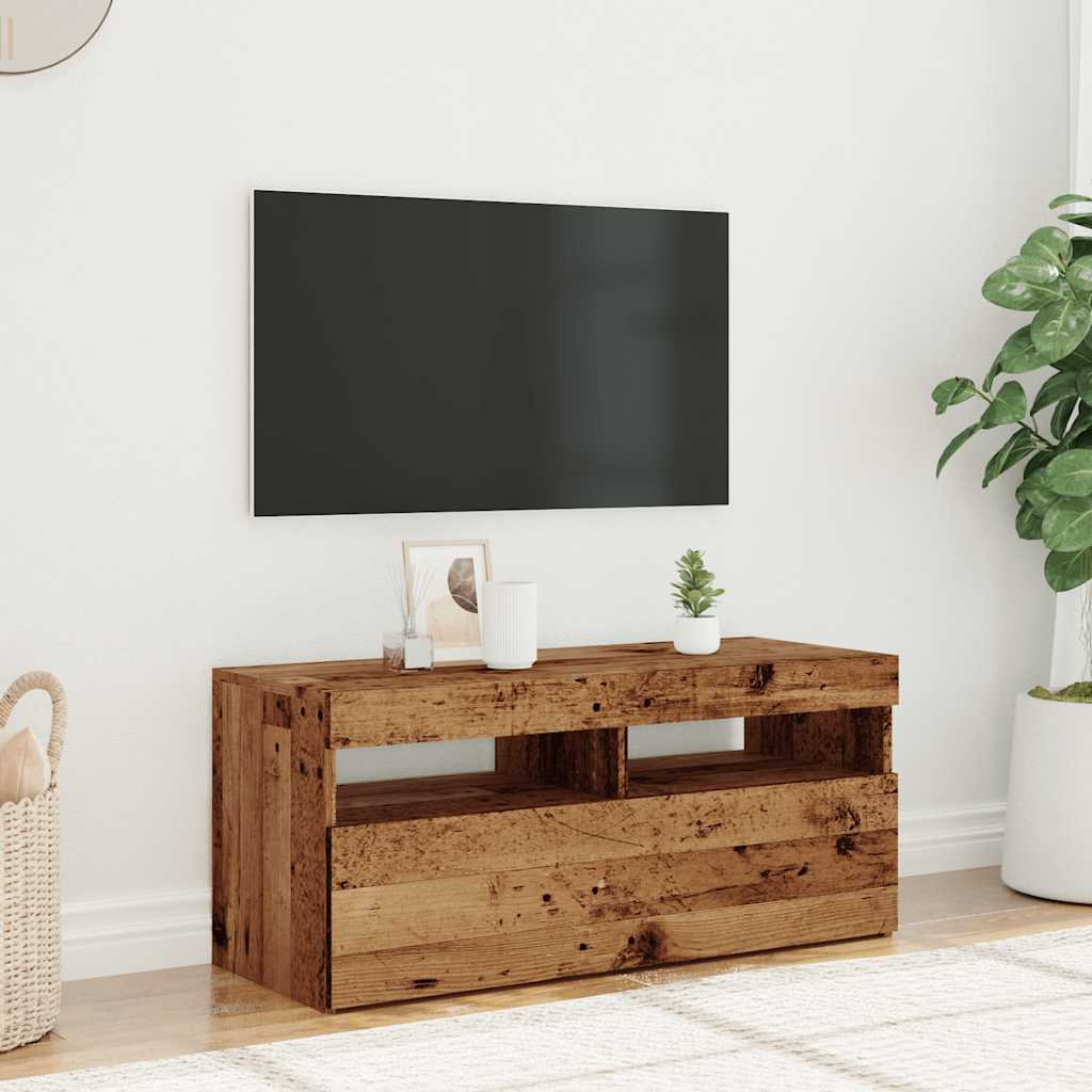 vidaXL Mueble TV luces LED madera ingeniería envejecida 90x35x40 cm