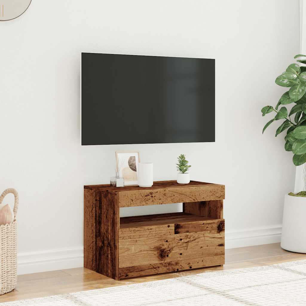 vidaXL Mueble TV luces LED madera ingeniería envejecida 60x35x40 cm