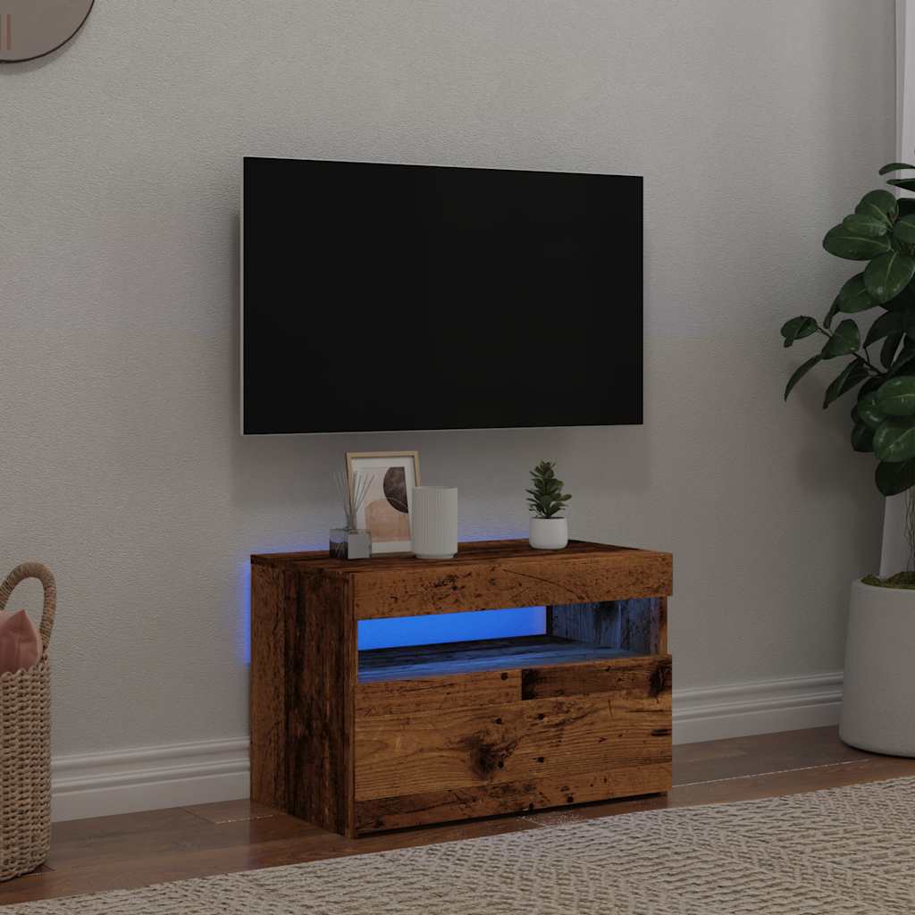 vidaXL Mueble TV luces LED madera ingeniería envejecida 60x35x40 cm