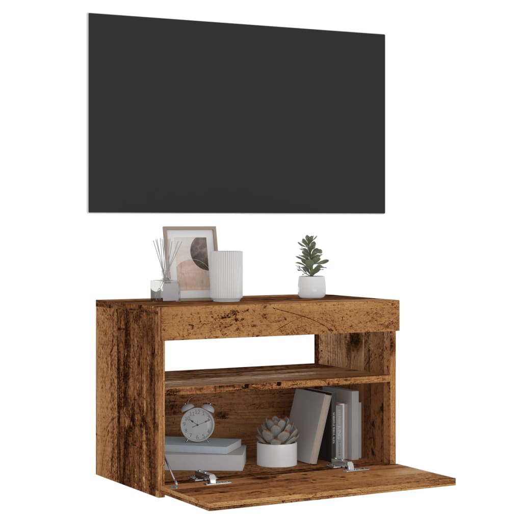 vidaXL Mueble TV luces LED madera ingeniería envejecida 60x35x40 cm