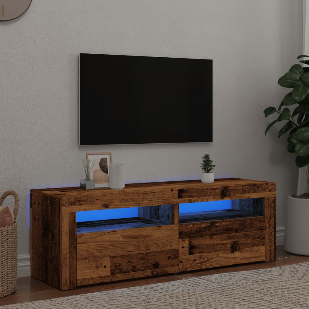 vidaXL Mueble TV luces LED madera ingeniería envejecida 120x35x40 cm