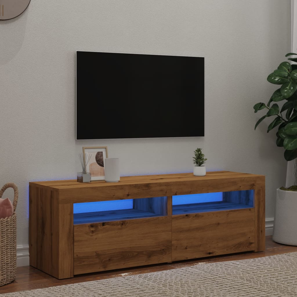 vidaXL Mueble de TV luces LED madera roble artisan 120x35x40 cm