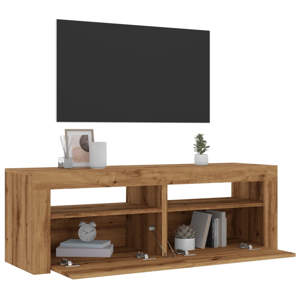 vidaXL Mueble de TV luces LED madera roble artisan 120x35x40 cm