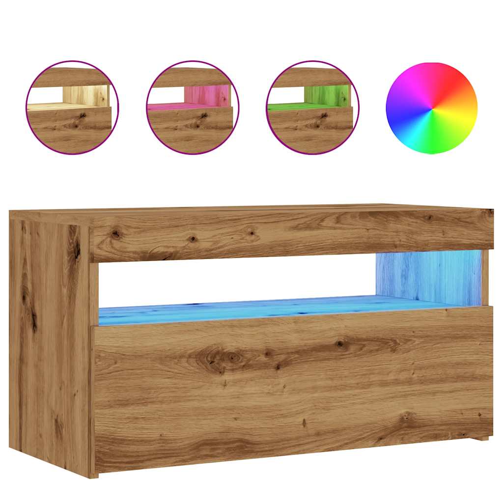 vidaXL Mueble de TV luces LED madera roble artisan 75x35x40 cm