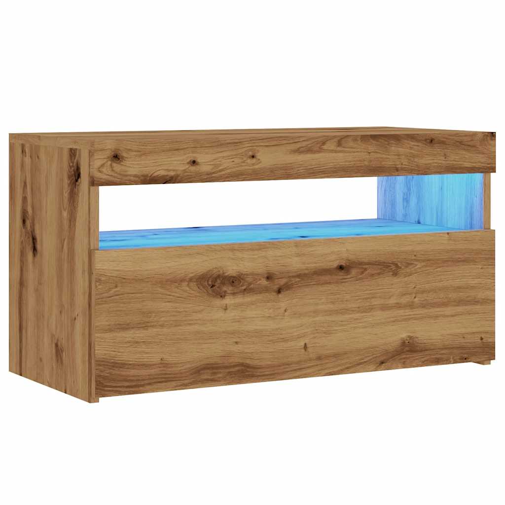 vidaXL Mueble de TV luces LED madera roble artisan 75x35x40 cm