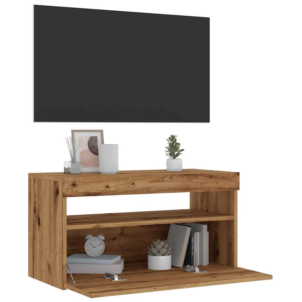 vidaXL Mueble de TV luces LED madera roble artisan 75x35x40 cm