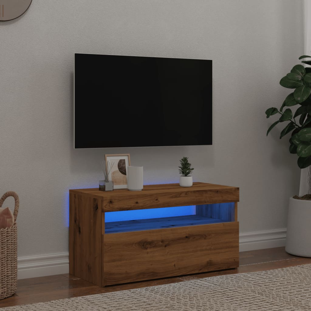 vidaXL Mueble de TV luces LED madera roble artisan 75x35x40 cm