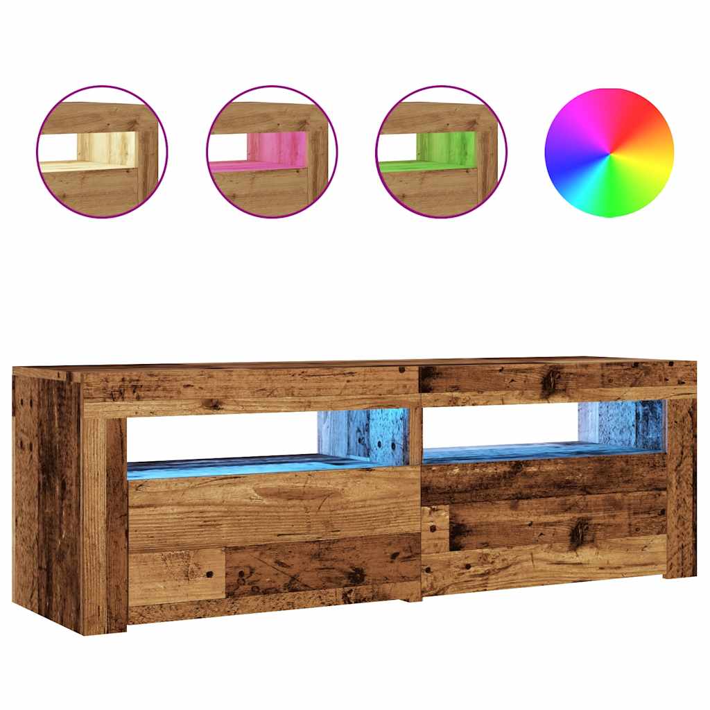 vidaXL Mueble TV luces LED madera ingeniería envejecida 120x35x40 cm