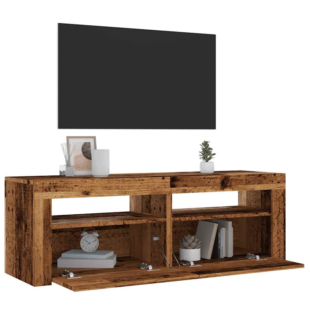 vidaXL Mueble TV luces LED madera ingeniería envejecida 120x35x40 cm