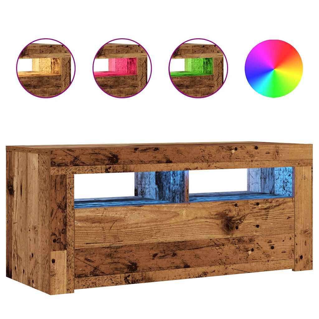 vidaXL Mueble TV luces LED madera ingeniería envejecida 90x35x40 cm