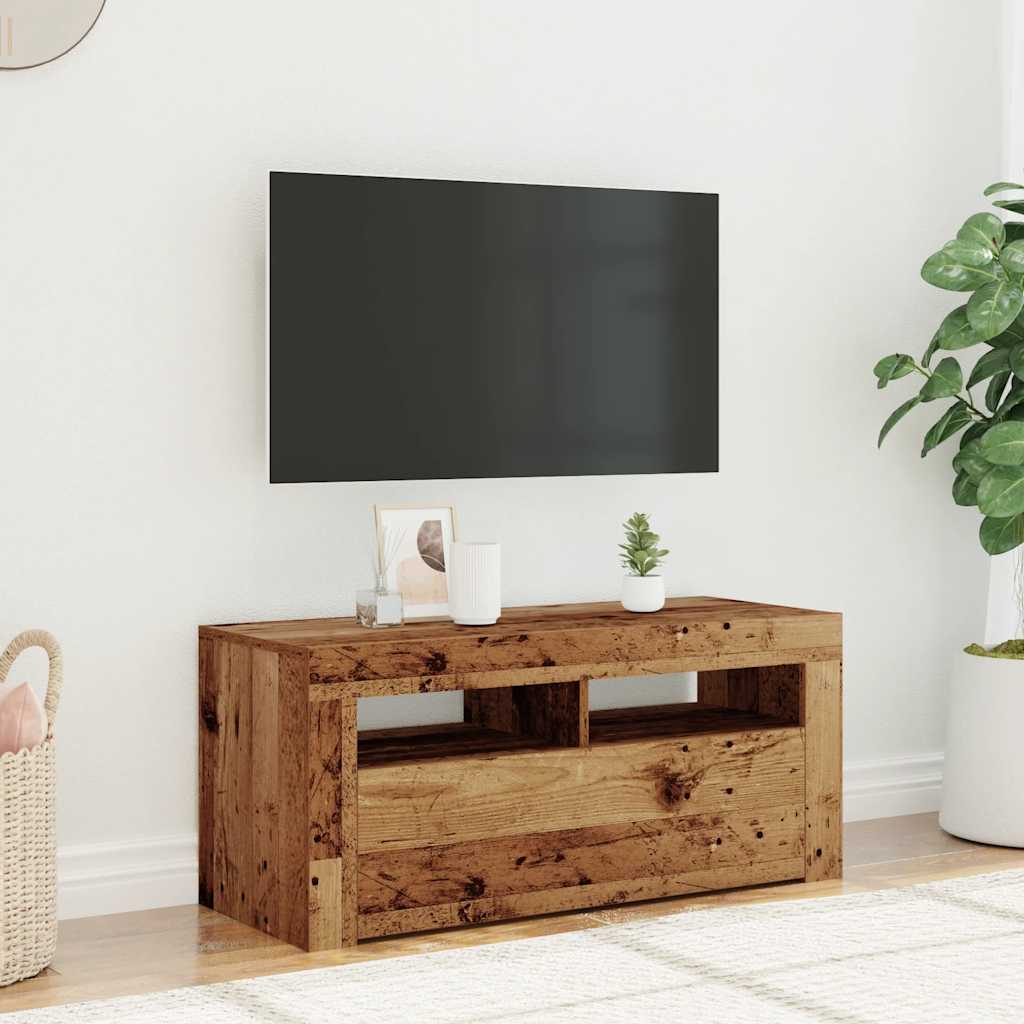 vidaXL Mueble TV luces LED madera ingeniería envejecida 90x35x40 cm