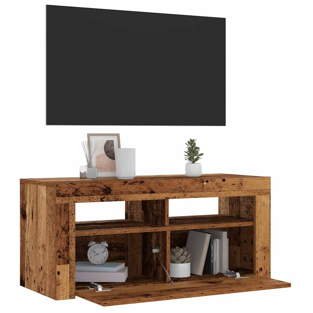 vidaXL Mueble TV luces LED madera ingeniería envejecida 90x35x40 cm