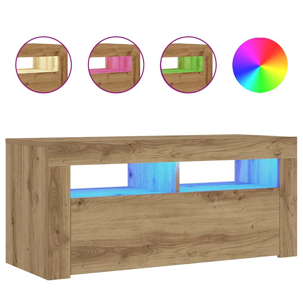 vidaXL Mueble de TV luces LED madera roble artisan 90x35x40 cm