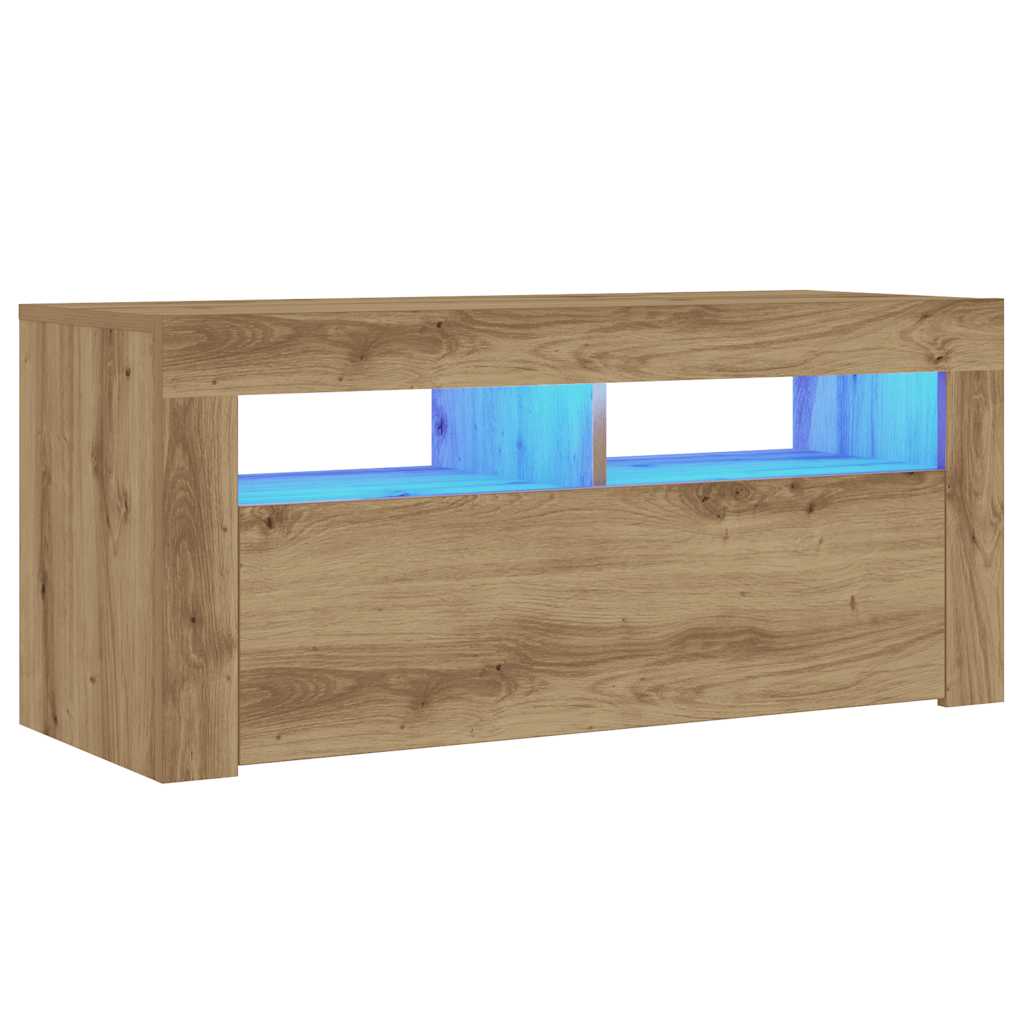 vidaXL Mueble de TV luces LED madera roble artisan 90x35x40 cm