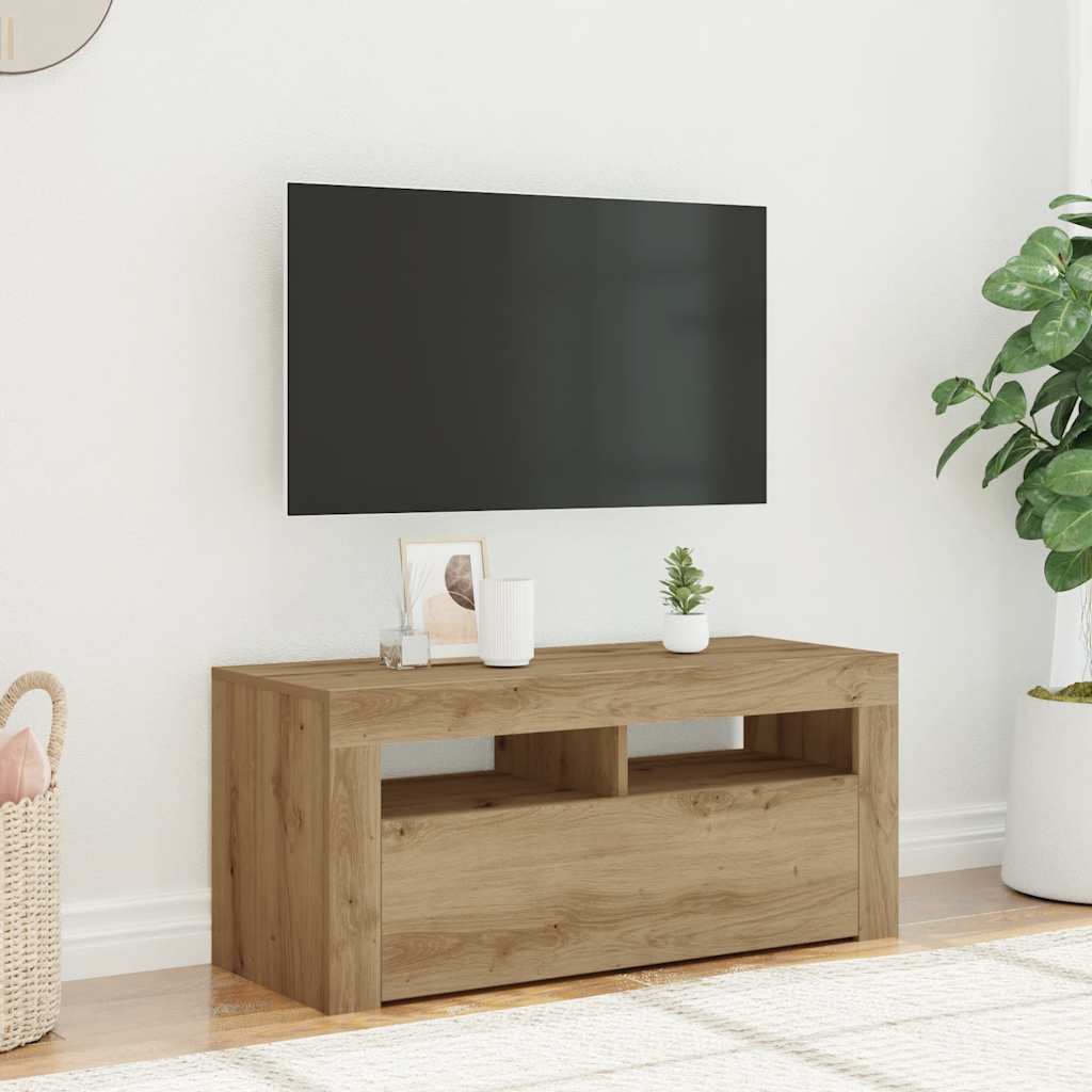 vidaXL Mueble de TV luces LED madera roble artisan 90x35x40 cm