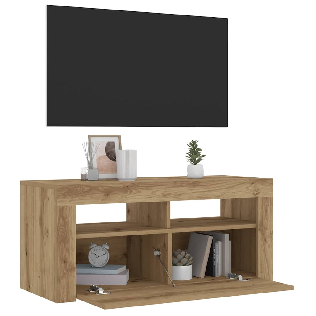 vidaXL Mueble de TV luces LED madera roble artisan 90x35x40 cm