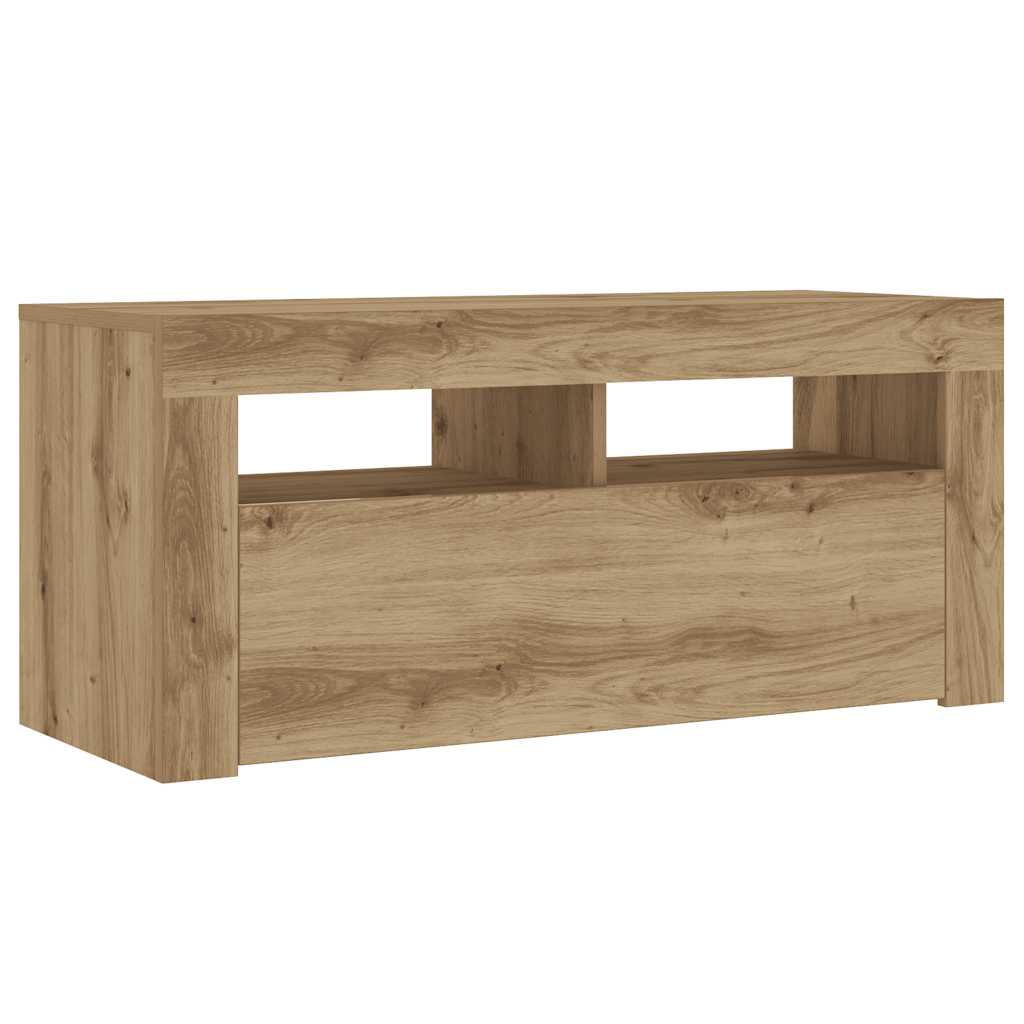 vidaXL Mueble de TV luces LED madera roble artisan 90x35x40 cm