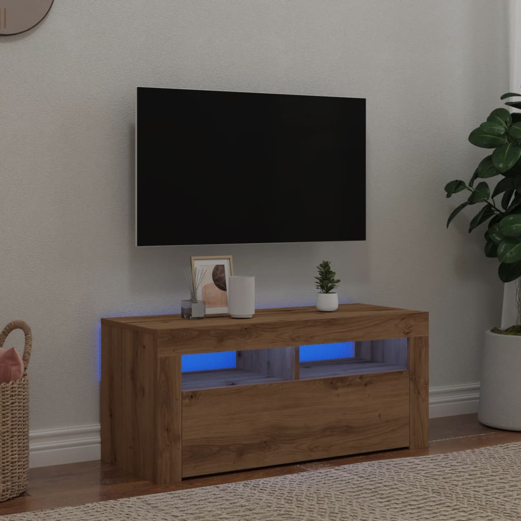 vidaXL Mueble de TV luces LED madera roble artisan 90x35x40 cm